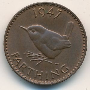 Великобритания 1 фартинг 1947 год - Крапивник