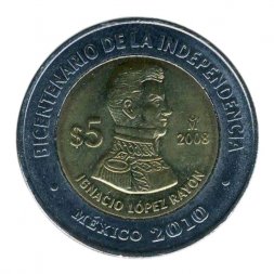 Мексика 5 песо 2008 год - Игнасио Лопес Район