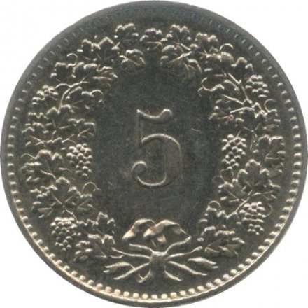 Швейцария 5 раппенов 1975 год