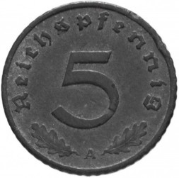 Третий Рейх 5 рейхспфеннигов 1942 год (A)