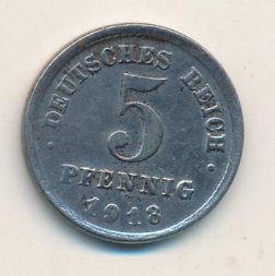 Германия 5 пфеннигов 1918 год (J)