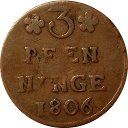 Померания 3 пфеннига 1806 год Шведская оккупация Густав IV Адольф (1792-1809 гг.)