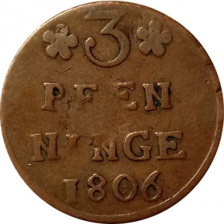 Померания 3 пфеннига 1806 год Шведская оккупация Густав IV Адольф (1792-1809 гг.)