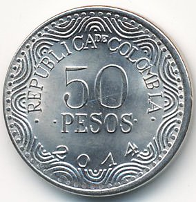 Колумбия 50 песо 2014 год - Медведь