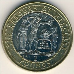 Гибралтар 2 фунта 2000 год - 12 подвигов Геракла. Золотые яблоки из сада Гесперид
