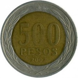 Монета Чили 500 песо 2002 год