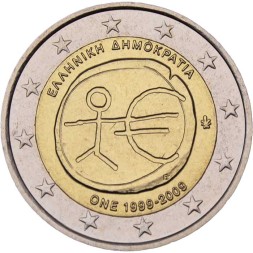 Греция 2 евро 2009 год - 10 лет валютному союзу