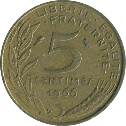 Франция 5 сантимов 1966 год - Марианна