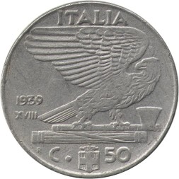 Италия 50 чентезимо 1939 год (магнетик, 1939 - XVIII)