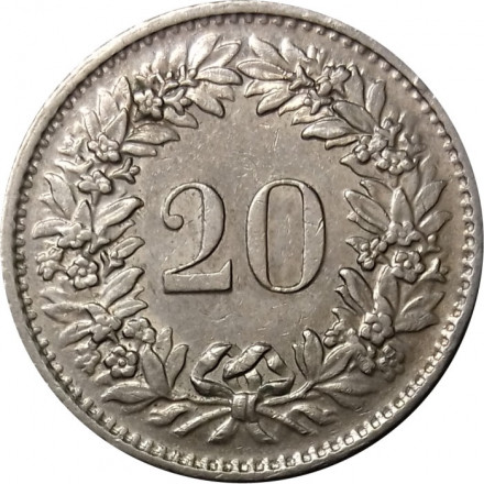Швейцария 20 раппенов 1970 год