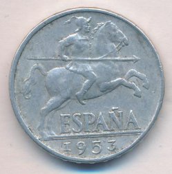 Испания 10 сентимо 1953 год