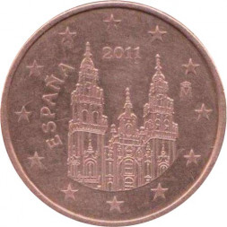 Испания 5 евроцентов 2011 год - Кафедральный собор Сантьяго-де-Компостела