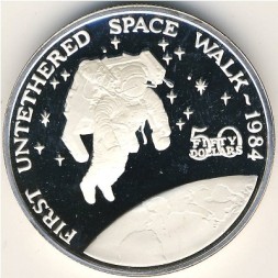 Монета Маршалловы острова 50 долларов 1989 год - Первый выход женщины в открытый космос