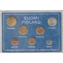 Годовой набор из 7 монет Финляндии 1976 года в банковской упаковке