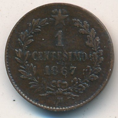 Италия 1 чентезимо 1867 год - (&quot;M&quot; - Милан)