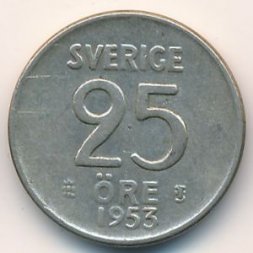 Швеция 25 эре 1953 год - Король Густав VI Адольф