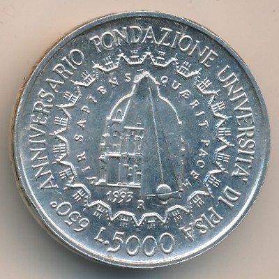 Италия 5000 лир 1993 год