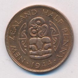 Новая Зеландия 1/2 пенни 1944 год - Амулет-талисман Хей-Тики