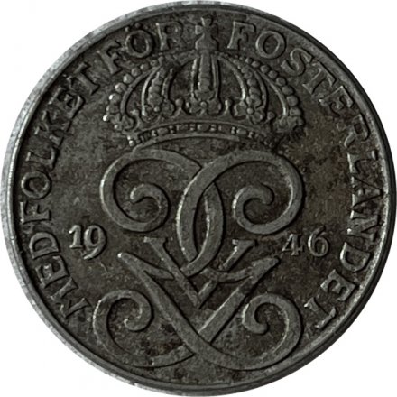 Швеция 2 эре 1946 год - Король Густав V
