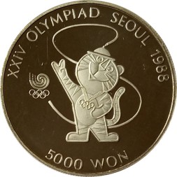 Южная Корея 5000 вон 1986 год - XXIV летние Олимпийские Игры, Сеул 1988. Талисман