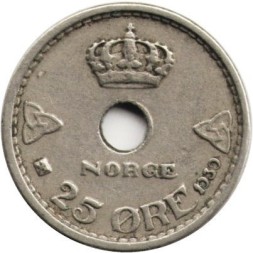 Норвегия 25 эре 1939 год - Король Хокон VII
