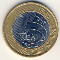 Монета Бразилия 1 реал 2008 год - Республика