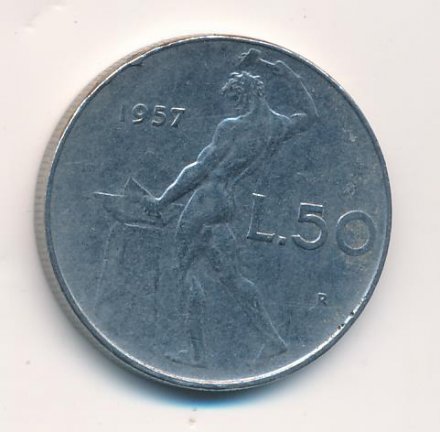 Италия 50 лир 1957 год - Вулкан