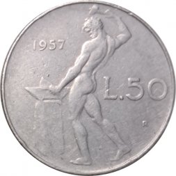 Италия 50 лир 1957 год - Вулкан