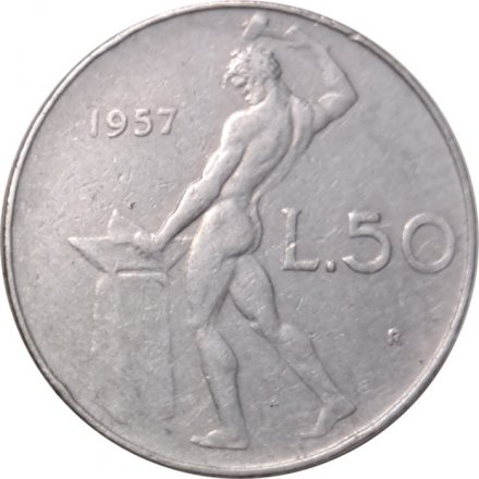 Италия 50 лир 1957 год - Вулкан