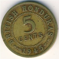 Монета Британский Гондурас 5 центов 1945 год