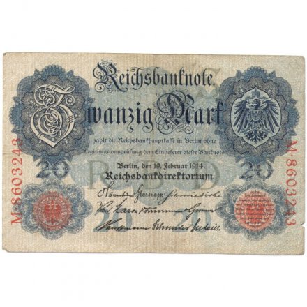Германия 20 марок 1914 год - F