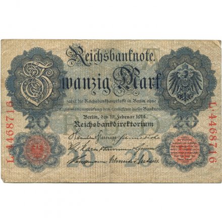 Германия 20 марок 1914 год - F+