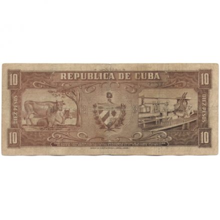 Куба 10 песо 1956 год - F