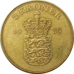 Дания 2 кроны 1959 год - Король Фредерик IX