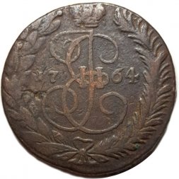 2 копейки 1764 год ЕМ (гурт сетчатый) Екатерина II (1762 - 1796) - VF