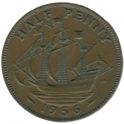 Великобритания 1/2 пенни 1956 год