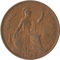 Великобритания 1 пенни 1948 год (бронза)