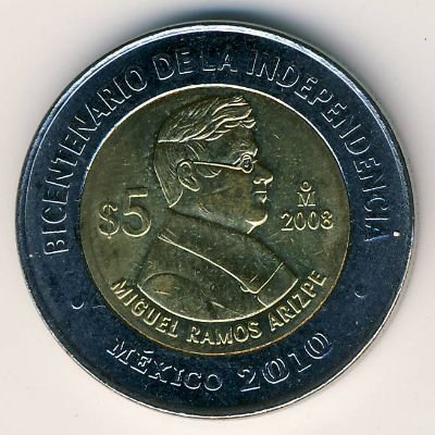 Мексика 5 песо 2008 год - Мигель Рамос Ариспе