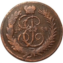 1 копейка 1788 ММ год Екатерина II (1762 - 1796) - перечекан, D-30мм - VF