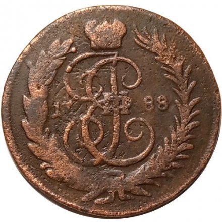 1 копейка 1788 ММ год Екатерина II (1762 - 1796) - перечекан, D-30мм - VF