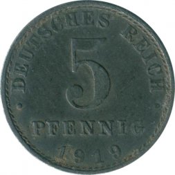 Германия 5 пфеннигов 1919 год (A)