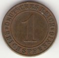 Веймарская республика 1 рейхспфенниг 1928 год (A)