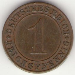 Веймарская республика 1 рейхспфенниг 1928 год (A)