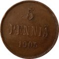 Финляндия 5 пенни 1905 год - VF+