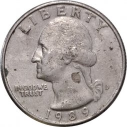 США 25 центов (1/4 доллара) 1989 год (D)