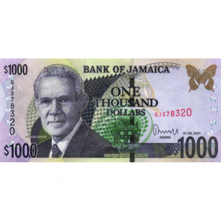 Ямайка 1000 долларов 2021 год - Майкл Мэнли, Махаон UNC
