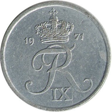 Дания 1 эре 1971 год - Король Фредерик IX