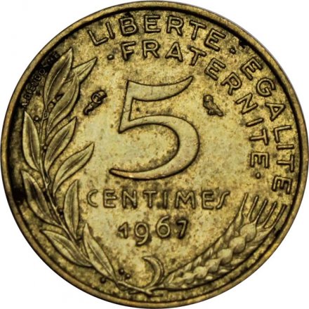 Франция 5 сантимов 1967 год - Марианна