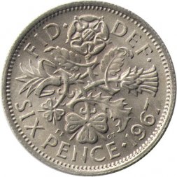 Великобритания 6 пенсов 1967 год