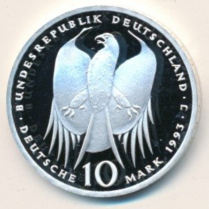 ФРГ 10 марок 1993 год - 150 лет со дня рождения Роберта Коха (Proof)